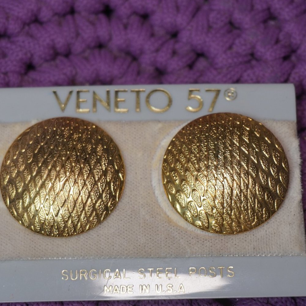 Veneto 57 Womens Gold Stud Circular Round Surgical Steel Vintage Earrings